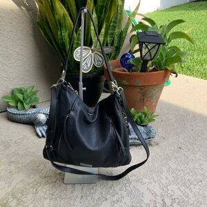 Michael Kors Corrine Black Pebbled Leather Tassel Zipper Hobo Shoulder Bag Purse